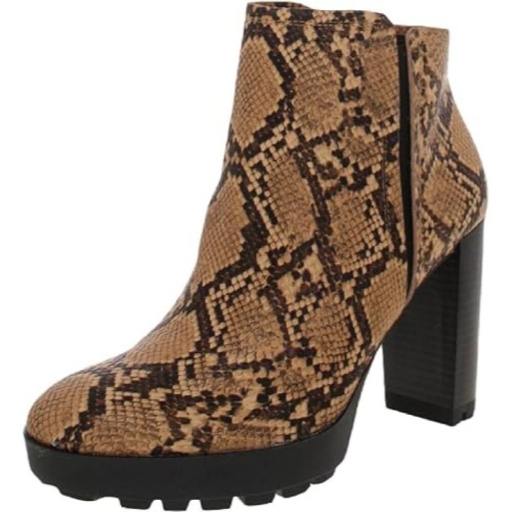 Kenneth Cole New York Ankle Bootie Justin Snake Print Heeled Toffee Size 8.5